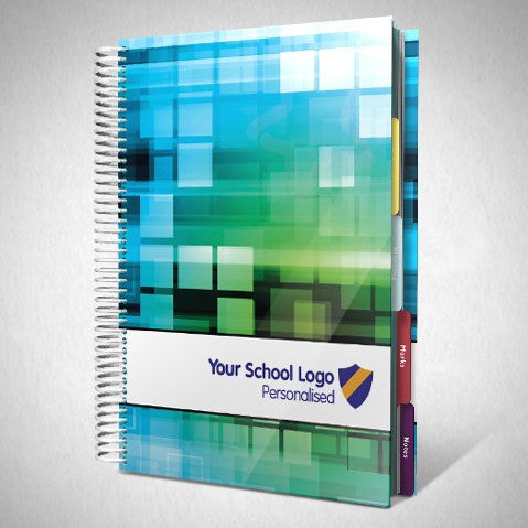 Personalised Teacher Planners - Personalised Teacher Planner With Funky Blue And Green Square Cover (FC07)