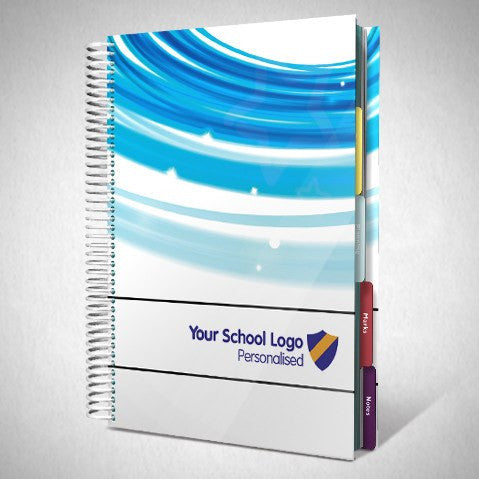 Personalised Teacher Planners - Personalised Teacher Planner With Funky Blue Wave Print Cover (FC11)