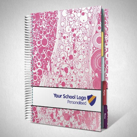 Personalised Teacher Planners - Personalised Teacher Planner With Funky Pink Bubble Cover (FC02)